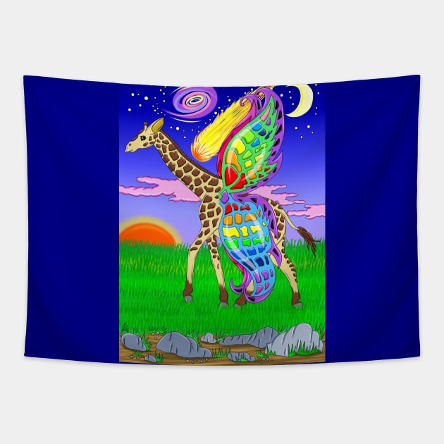 Giraffe with wings Tapestry by MelanieJeyakkumar