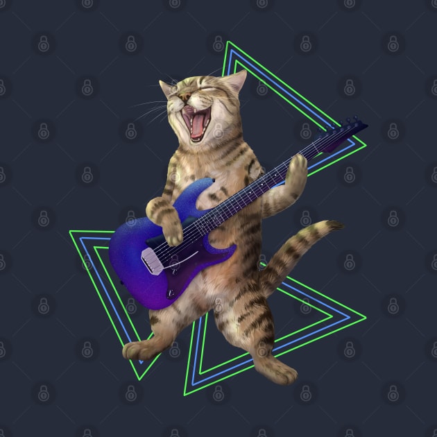 Cat playing the electric guitar by Mehu Art