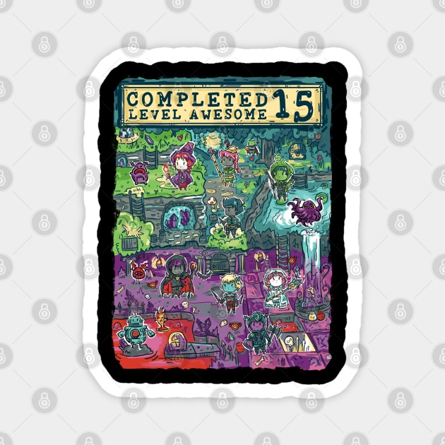 Completed Level Awesome 15 Birthday Gamer Magnet by Norse Dog Studio