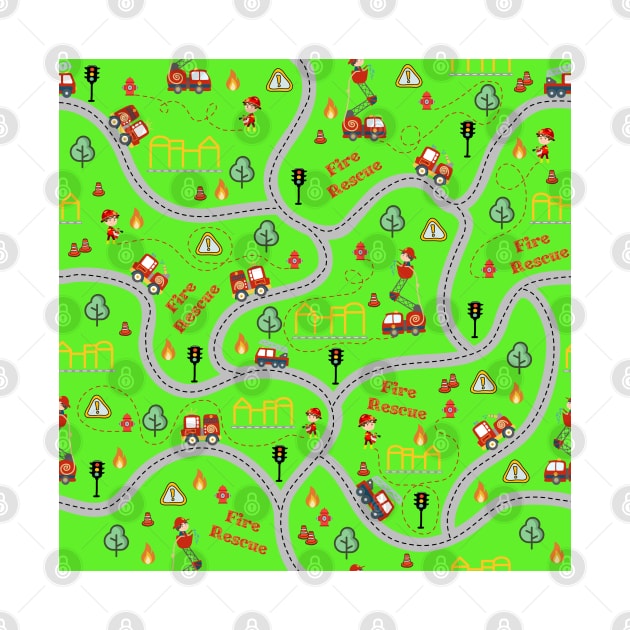 Fireman cute seamless kids pattern bright green by Arch4Design