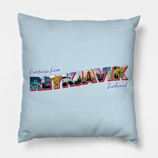 Greetings from Reykjavik in Iceland Vintage style retro souvenir Pillow