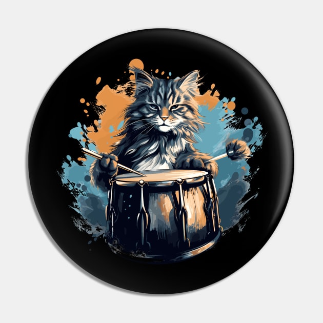 Maine Coon Cat Playing Drums Pin by Graceful Designs