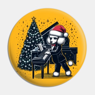 Poodle Playing Piano Christmas Pin