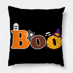 Ghost, Spider, Bat and Witch Hat Boo Halloween Pillow