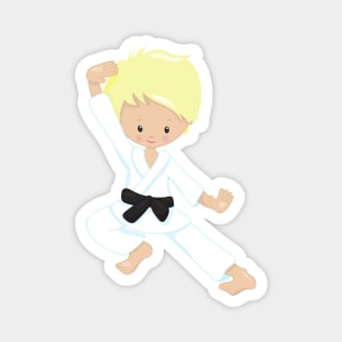 Karate Boy, Cute Boy, Blond Hair, Black Belt Magnet