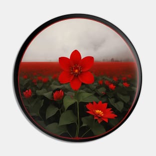 Field of Red Flowers in a Misty Field Pin