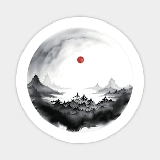 Japanese Blood Moon, Celestial Luna Red Full Moon Magnet