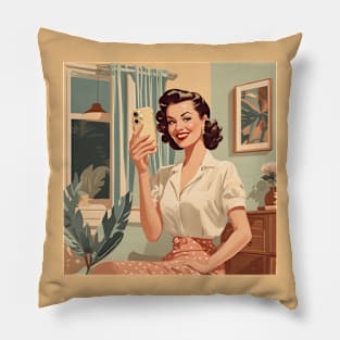 Vintage Fusion Retro Selfie Smartphone Pin Up Girl Pillow