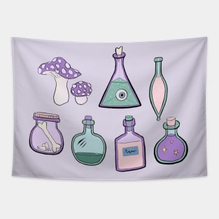 Witchy Potions with Bones and Mushrooms Tapestry