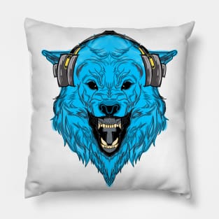 Blue Wolf With Headphone Pillow