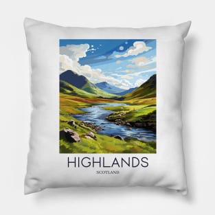 A Pop Art Travel Print of the Highlands - Scotland Pillow