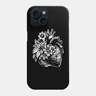 Heart with flowers art in linear style Phone Case