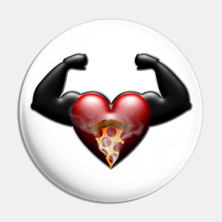 muscle flexing heart with steaming pizza slice Pin