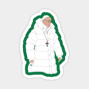 The Pope in Puffy White Jacket with Coffee Magnet