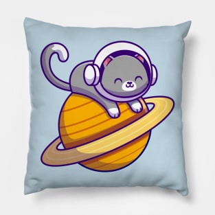 Cute Astronaut Cat Lying On Planet Pillow