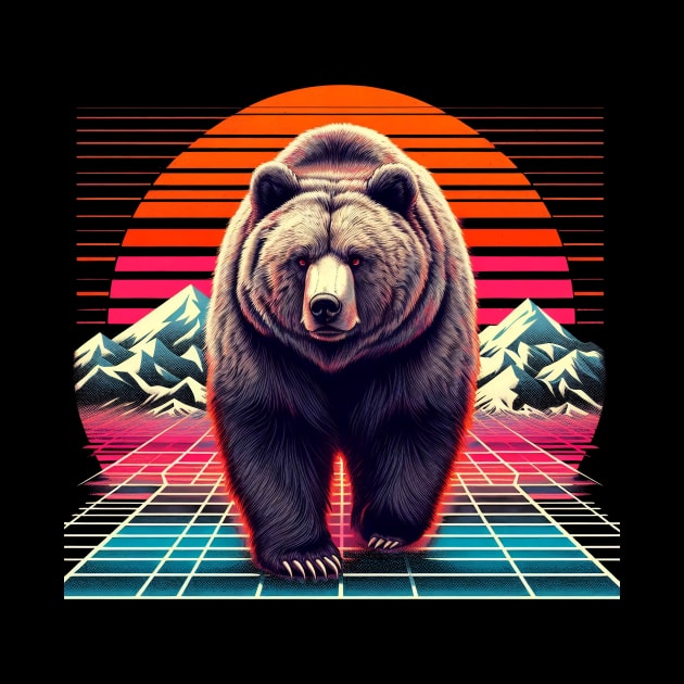 Bear Retro Vintage 80s Style Grizzly Brown Bear by cyryley