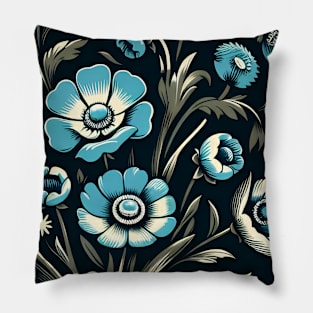 Sky Blue Floral Illustration Pillow