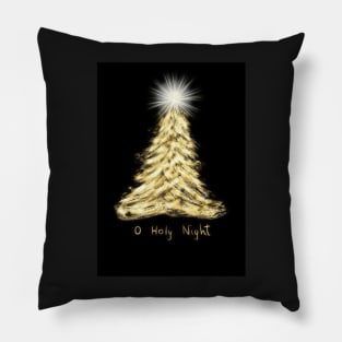 O Holy Night Gold Christmas Tree Card Pillow