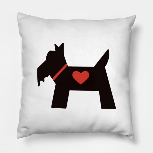 Black and red Scottie dog with heart Pillow by KaisPrints