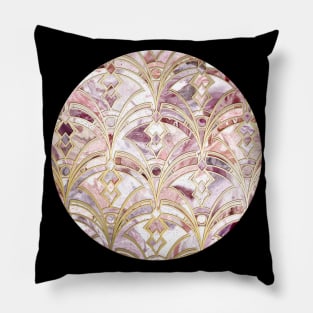 Dusty Rose and Coral Art Deco Marbling Pattern Pillow