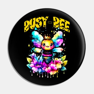 Cute Busy-Bee Cartoon Watercolor Bumble Bee Pin