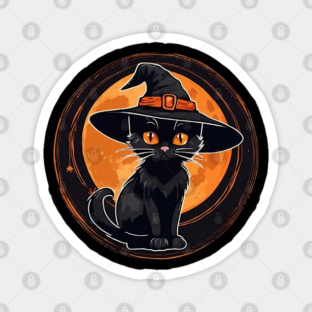 Black Cat wearing black witch Hat Magnet by kamalivan