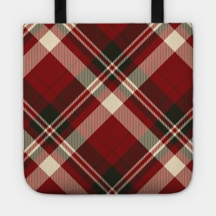 Red cream and black diagonal Tartan Plaid Pattern Tote