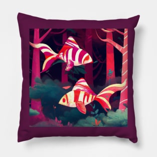 Striped Fish Swim Through a Forest Pillow