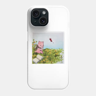 kitten reading in a meadow watercolor illustration Phone Case