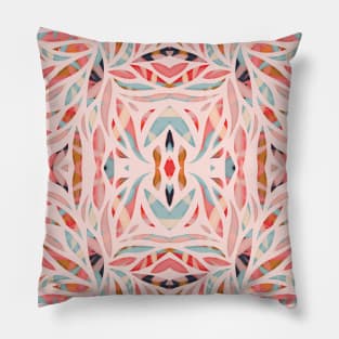 Boho Tile Abstraction / Coral and Blue Pillow