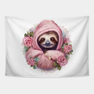 Pink Christmas Sloth Tapestry