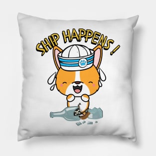 Funny Corgi Ship Happens Pun Pillow