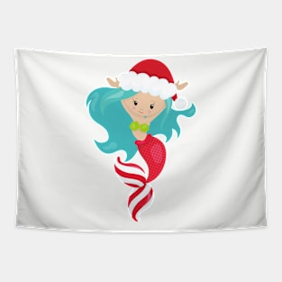 Christmas Mermaid, Santa Hat, Xmas, New Year Tapestry