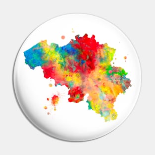 Belgium Map Watercolor Painting Pin