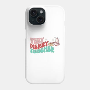 Teacher Christmas Cake Very Merry Groovy Christmas Vibes Phone Case