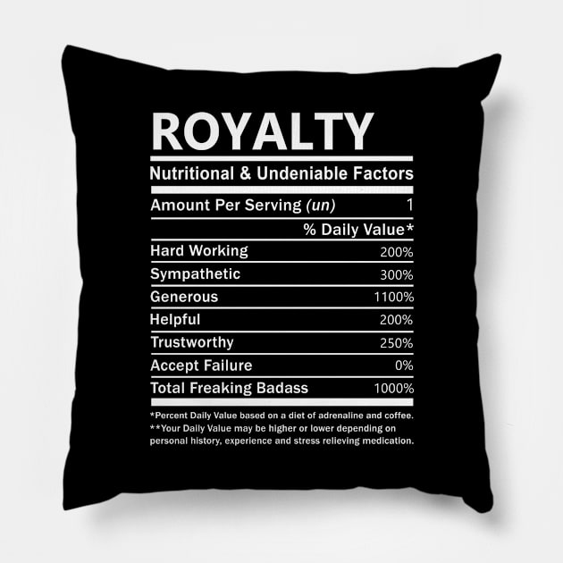 Royalty Name T Shirt - Royalty Nutritional and Undeniable Name Factors Gift Item Tee Pillow by nikitak4um