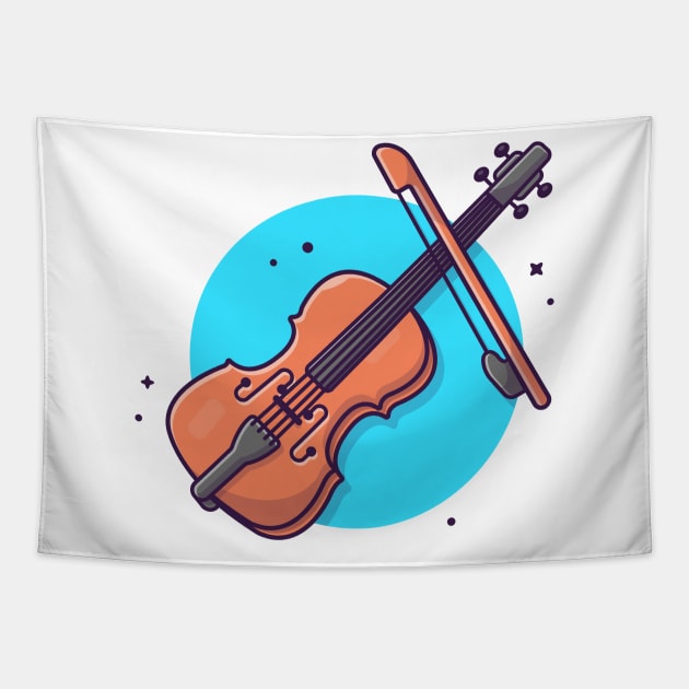Violin Jazz Musical Cartoon Vector Icon Illustration Tapestry by Catalyst Labs