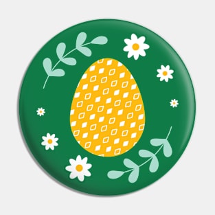 Happy Easter White Flowers Egg Pattern Pin