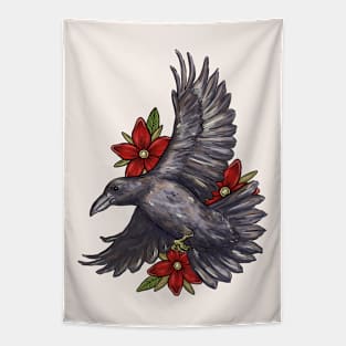 Raven With Flowers Tapestry