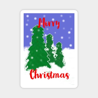 Merry Christmas Evergreen Trees with Snow and Snowflakes Magnet