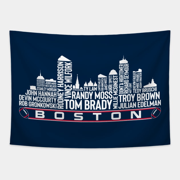 New England Football Team All Time Legends, Boston City Skyline Tapestry by Legend Skyline