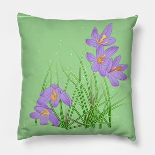 Crocus Flowers on Spring Green Pillow