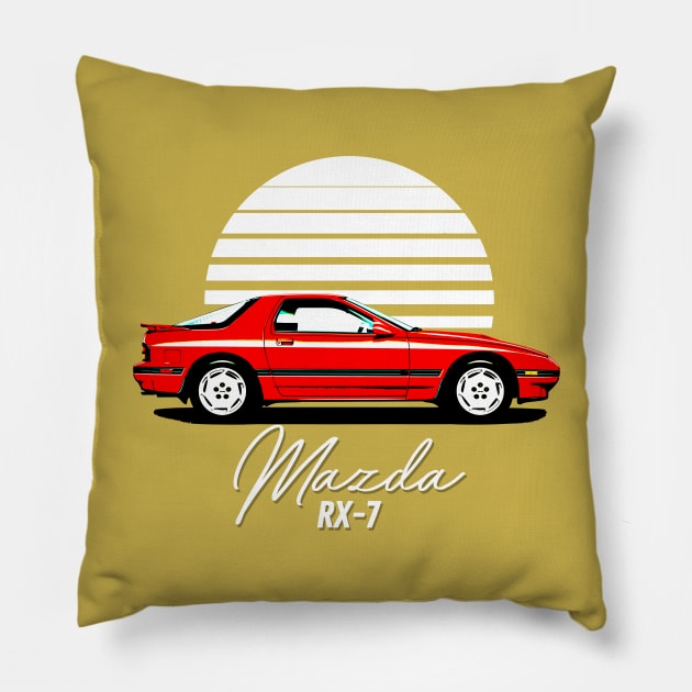 Mazda RX-7 / Retro 80s Japanese Sports Car Fan Art Pillow by DankFutura