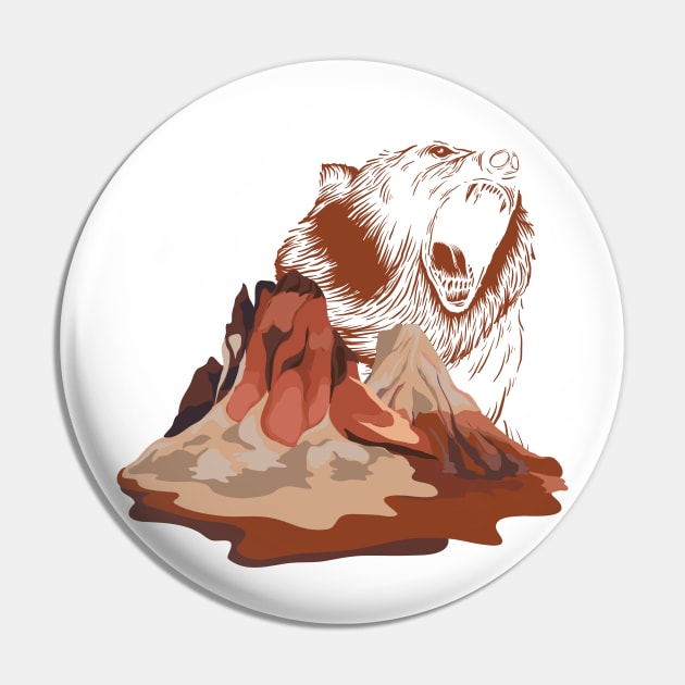 Bear Roaring in Red Mountain Landscape | Gift Idea for Travelers who love Hiking or Camping | Wanderlust Pin by mschubbybunny