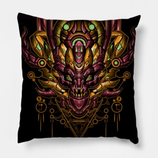 steampunk tengu head mecha cyborg art Pillow