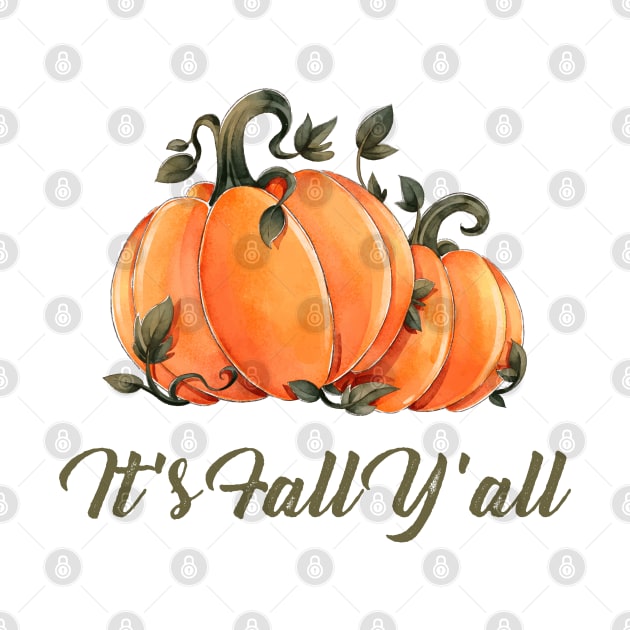 It's Fall Y'all Watercolor Pumpkin by LittleMissy