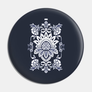 White and Blue Damask Pin