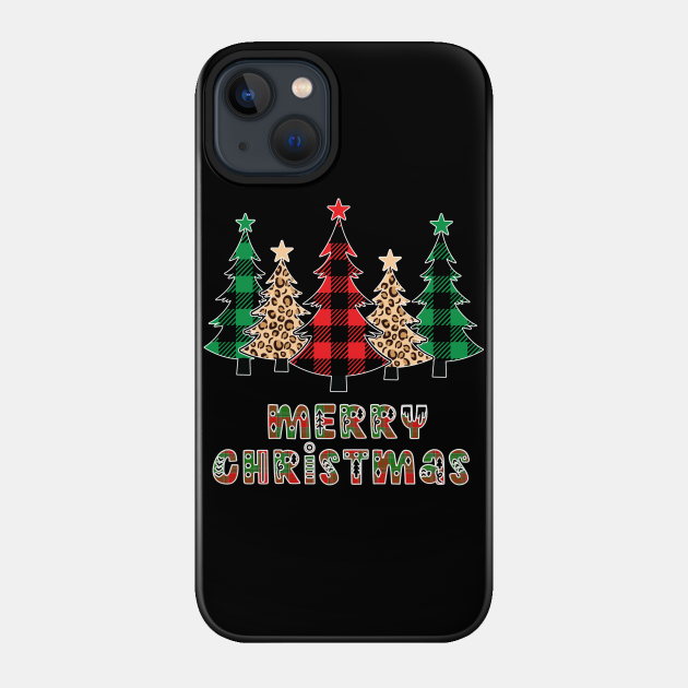 Merry Christmas buffalo plaid leopard plaid tree - Buffalo Plaid Leopard Christmas Tree - Phone Case