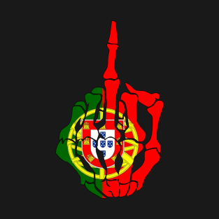 Skeleton Middle Finger Portugal Flag T-Shirt T-Shirt