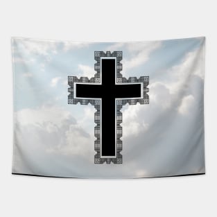 Christian Cross In The Sky (Black) Tapestry